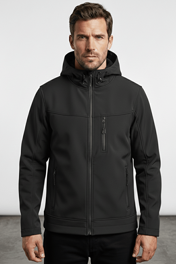 GENIUS STORE Erkek Mont İçi Polarlı Softshell Mont Su ve Rüzgar Geçirmez Kapüşonlu Spor Mont