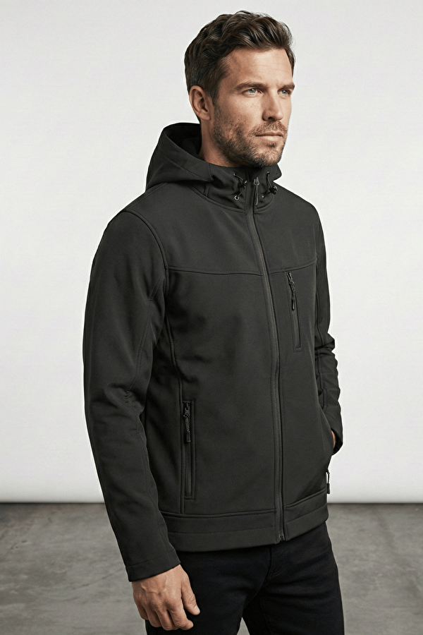 GENIUS STORE Erkek Mont İçi Polarlı Softshell Mont Su ve Rüzgar Geçirmez Kapüşonlu Spor Mont