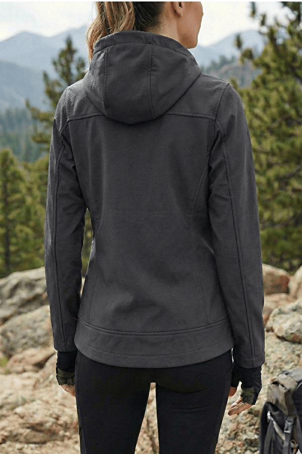 GENIUS STORE Kadın Mont İçi Polarlı Softshell Mont Su ve Rüzgar Geçirmez Kapüşonlu Spor Mont