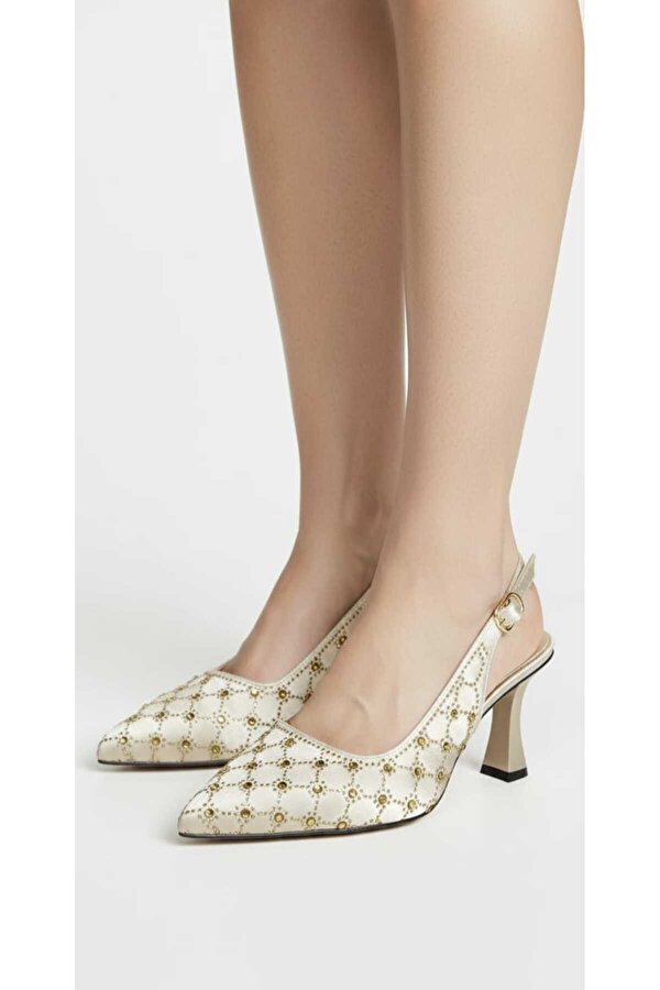 Mcdark ABİYE  SATEN KUMAŞ TAŞLI ABİYE TOPUKLU AYAKKABI