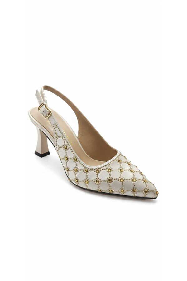 Mcdark ABİYE  SATEN KUMAŞ TAŞLI ABİYE TOPUKLU AYAKKABI