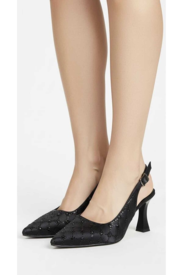 Mcdark ABİYE  SATEN KUMAŞ TAŞLI ABİYE TOPUKLU AYAKKABI