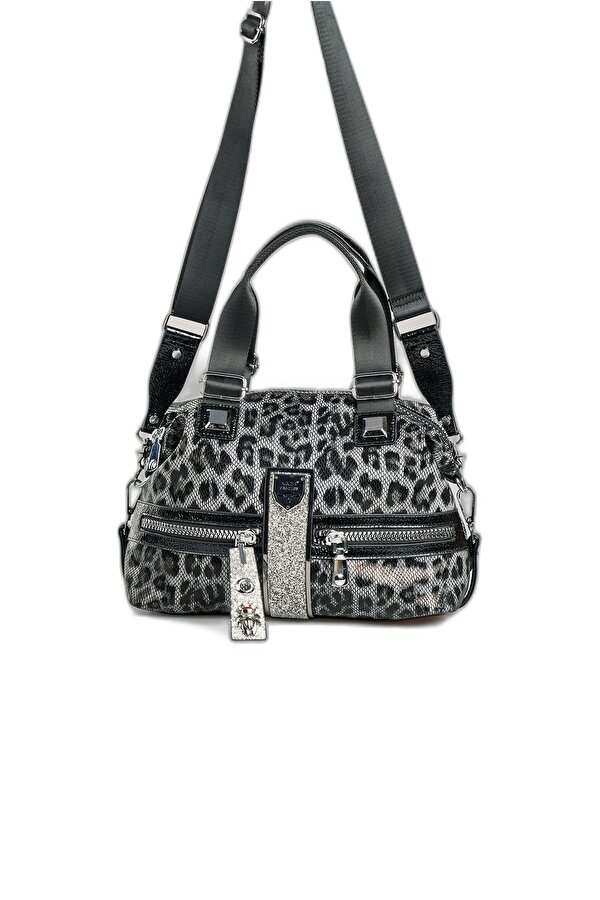 Ççs 18000 Kadın Siyah Leopar Desenli Çapraz Askılı Omuz Çantası – Çok Bölmeli Şık Tasarım