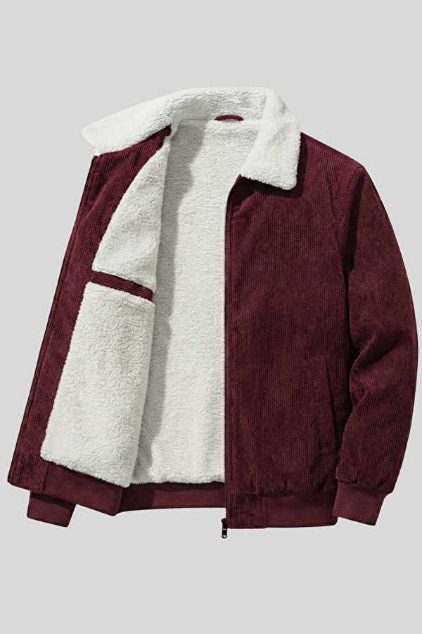 GENIUS STORE Erkek Kadife Mont Peluş Astarlı Tam Fermuarlı Gömlek Yaka Spor Mont