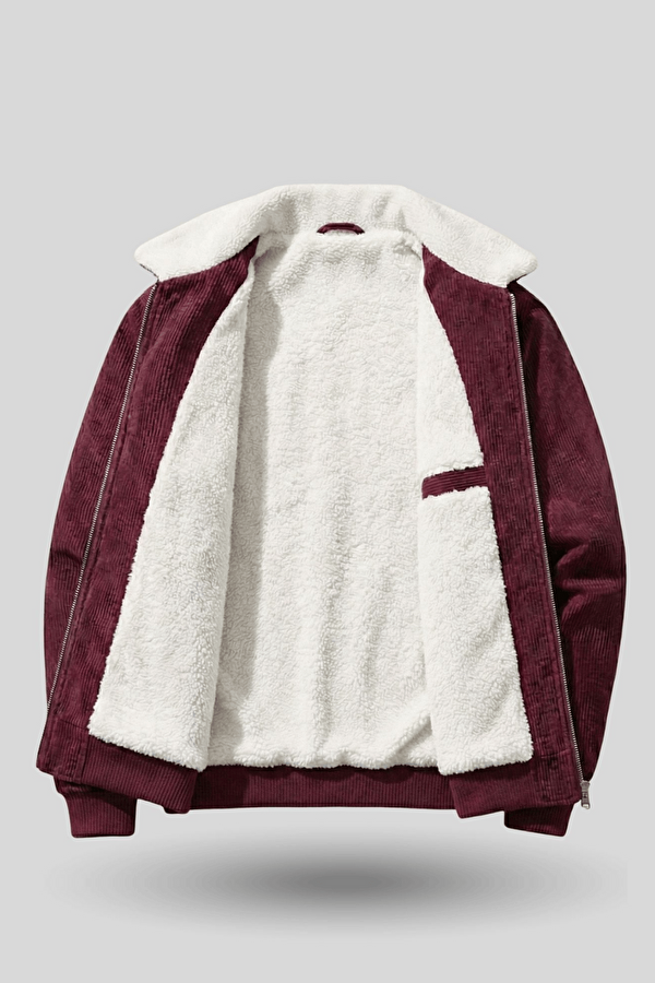 GENIUS STORE Erkek Kadife Mont Peluş Astarlı Tam Fermuarlı Gömlek Yaka Spor Mont