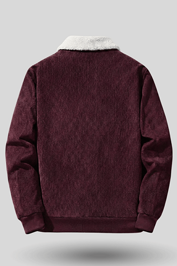 GENIUS STORE Erkek Kadife Mont Peluş Astarlı Tam Fermuarlı Gömlek Yaka Spor Mont