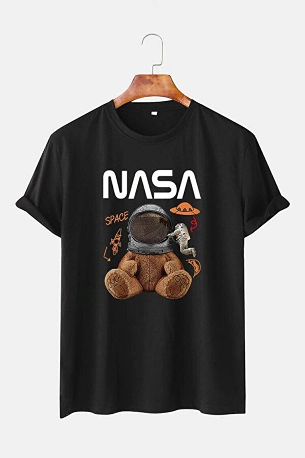 Unisex Beyaz Ayıcı Nasa Oversize Tshirt Rahat Kol - 3 Al 1 Öde
