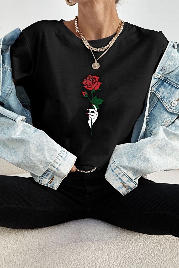 Unisex Rose Baskılı T-shirt - 3 Al 1 Öde