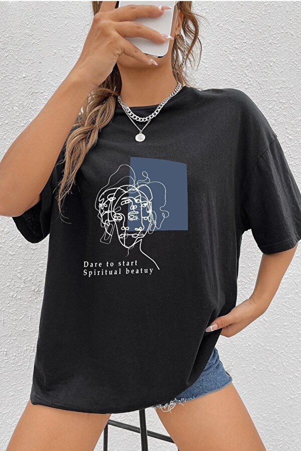 Unisex Minimal Line Drawing Baskılı T-shirt - 3 Al 1 Öde