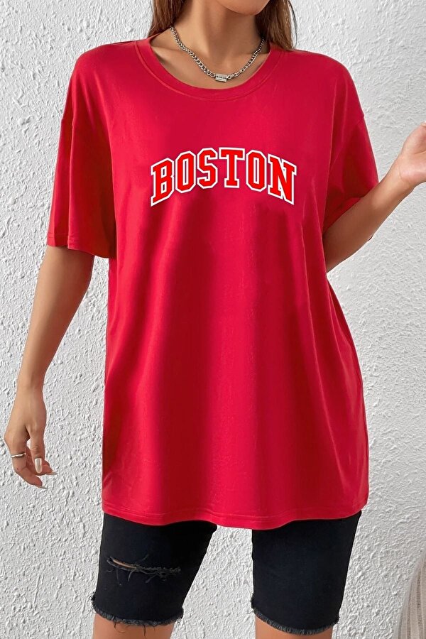 Unisex Boston Baskılı T-shirt - 3 Al 1 Öde