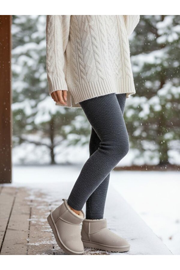 Ellaboni Kız Çocuk Kalın Poli Taban İçi Kürklü Süet Görünümlü Mini Bot