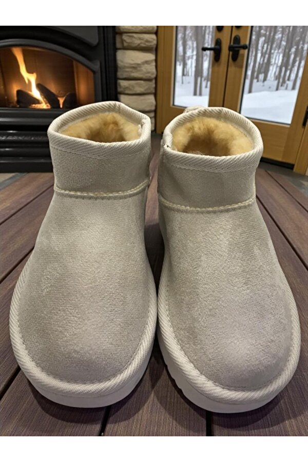 Ellaboni Kız Çocuk Kalın Poli Taban İçi Kürklü Süet Görünümlü Mini Bot