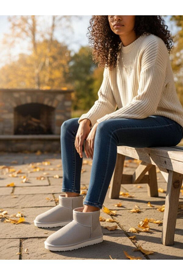 Ellaboni Kız Çocuk Kalın Poli Taban İçi Kürklü Süet Görünümlü Mini Bot