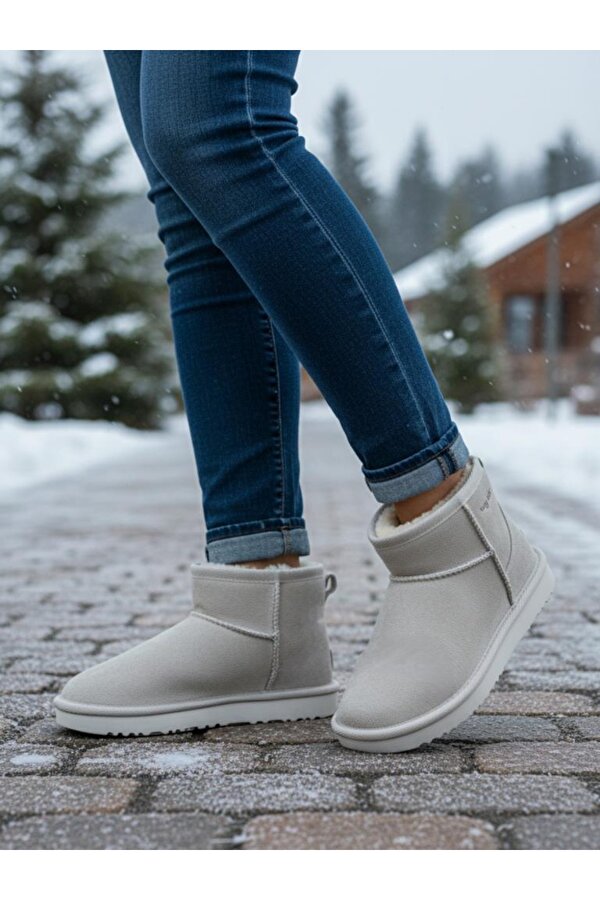 Ellaboni Kız Çocuk Kalın Poli Taban İçi Kürklü Süet Görünümlü Mini Bot