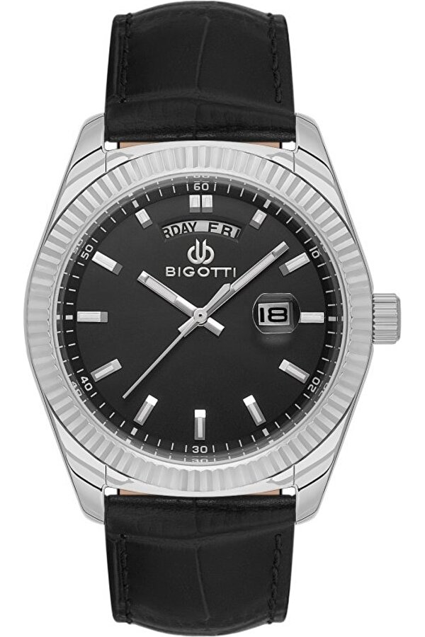 Bigotti BG.1.10557-1 Deri Kordon Çelik Kaplama Kasa Siyah Erkek Kol Saati