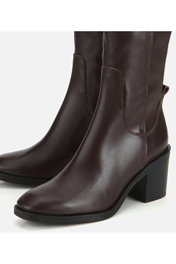 Hotiç Kadın Deri Kahverengi Kalın Topuklu Çizme