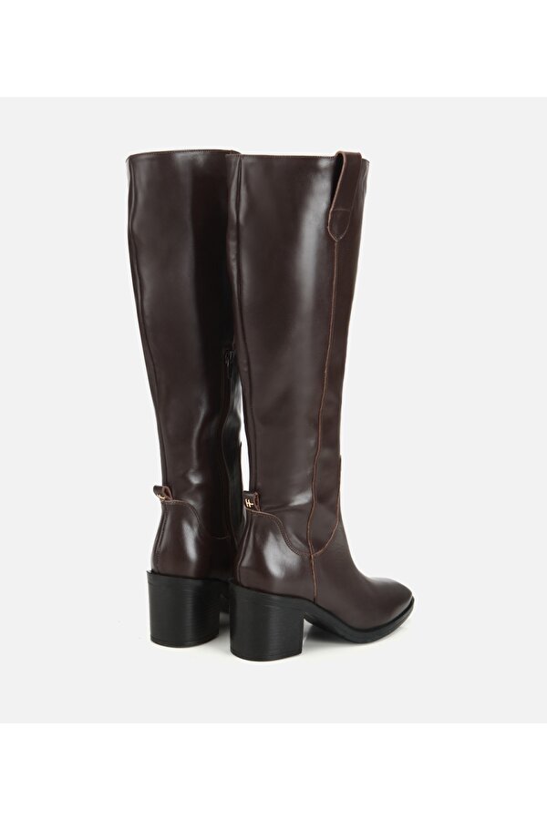 Hotiç Kadın Deri Kahverengi Kalın Topuklu Çizme