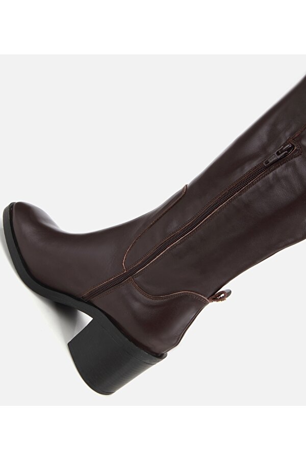 Hotiç Kadın Deri Kahverengi Kalın Topuklu Çizme