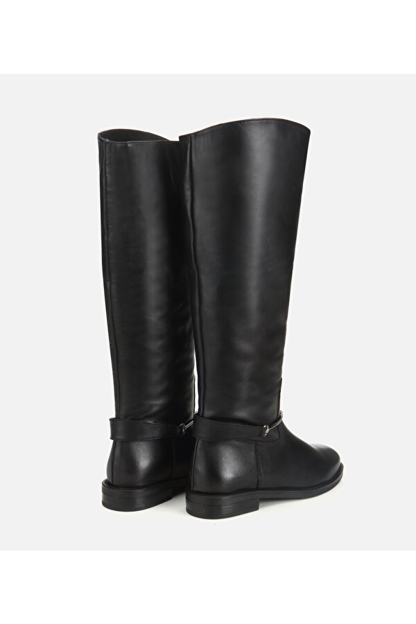 Hotiç Kadın Deri Siyah Metal Tokalı Düz Çizme