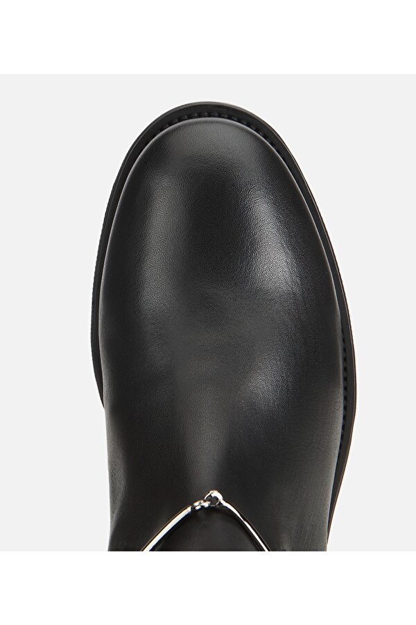 Hotiç Kadın Deri Siyah Metal Tokalı Düz Çizme