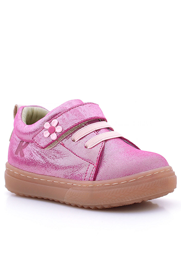 Hapshoe Kids Anatomik Hakiki Deri Yumuşak Pembe Çiçekli Cırtlı Kız Çocuk Ayakkabı