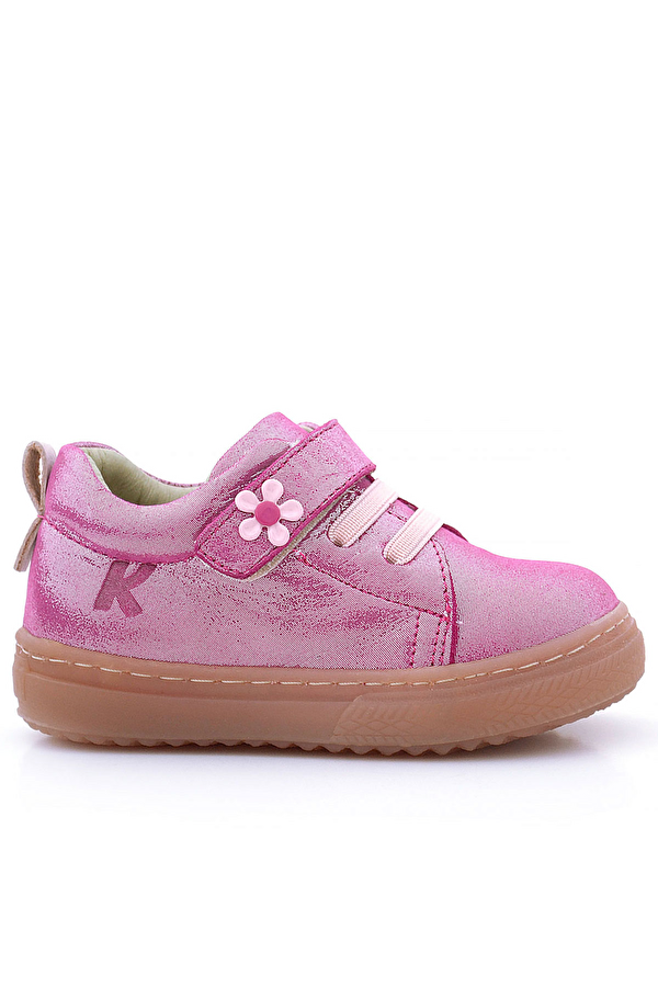 Hapshoe Kids Anatomik Hakiki Deri Yumuşak Pembe Çiçekli Cırtlı Kız Çocuk Ayakkabı