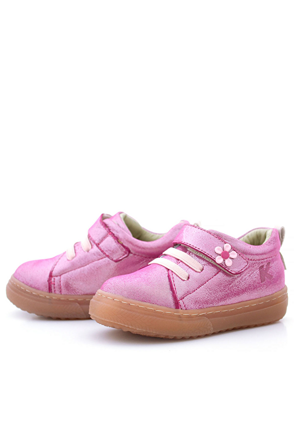 Hapshoe Kids Anatomik Hakiki Deri Yumuşak Pembe Çiçekli Cırtlı Kız Çocuk Ayakkabı