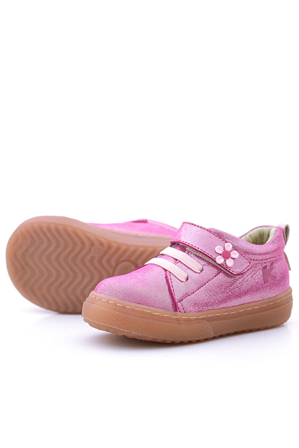 Hapshoe Kids Anatomik Hakiki Deri Yumuşak Pembe Çiçekli Cırtlı Kız Çocuk Ayakkabı