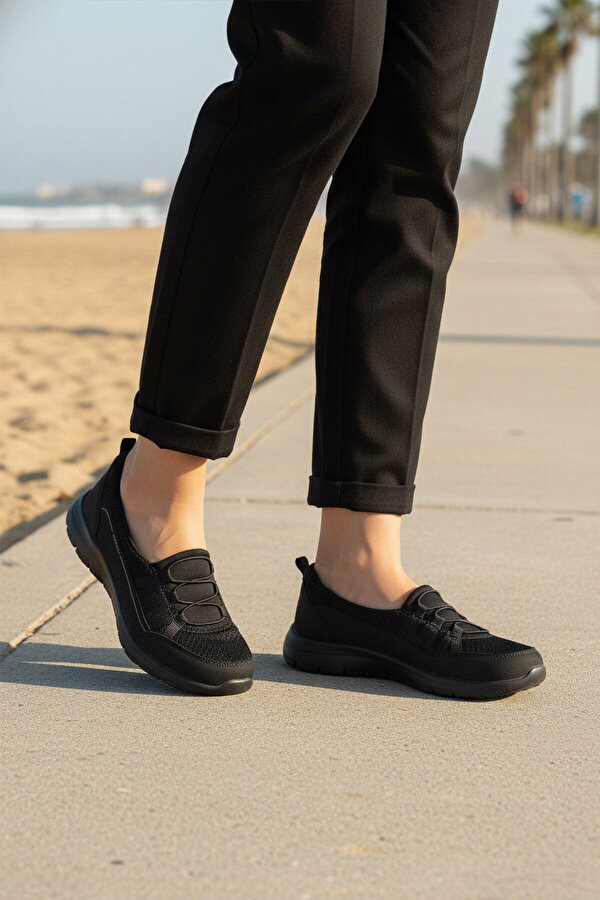 Walkway Siyah Fileli Hafif Esnek Kadın Günlük Yürüyüş ve Spor Ayakkabı Bst-1009 G