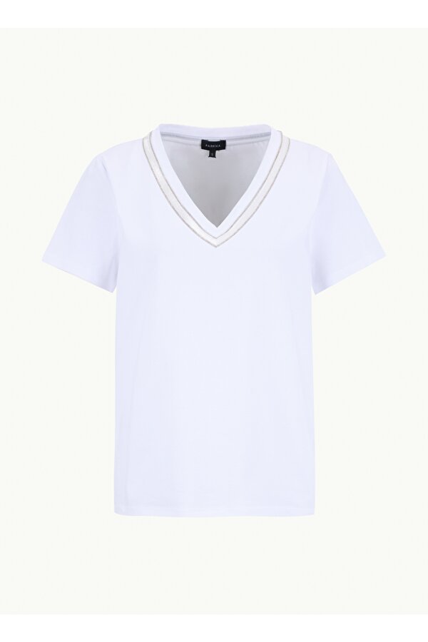 Fabrika V Yaka Düz Kırık Beyaz Kadın T-Shirt F6SL-TST0353