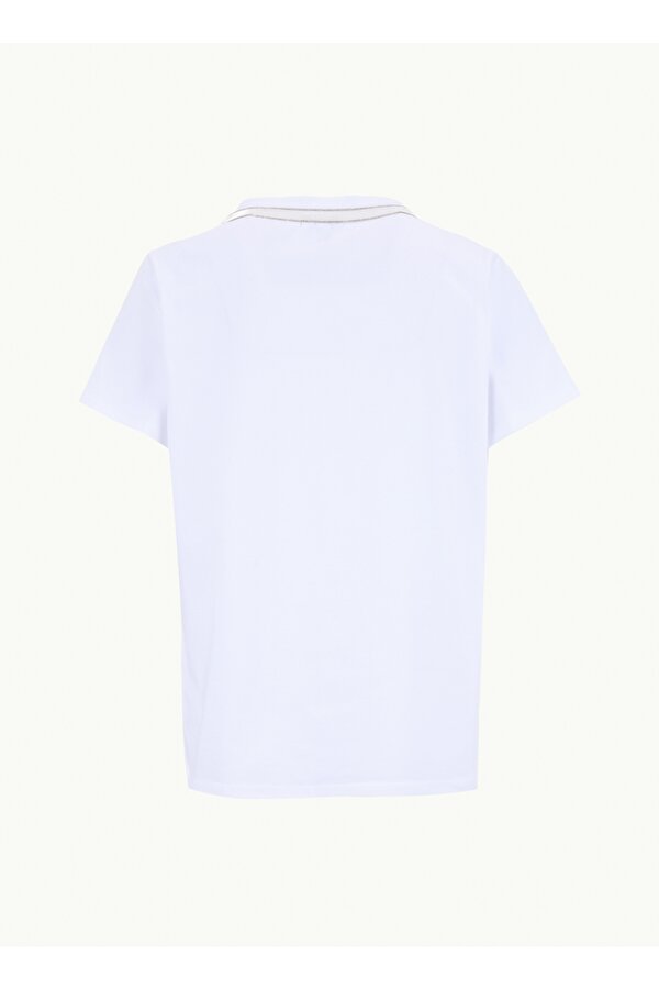 Fabrika V Yaka Düz Kırık Beyaz Kadın T-Shirt F6SL-TST0353