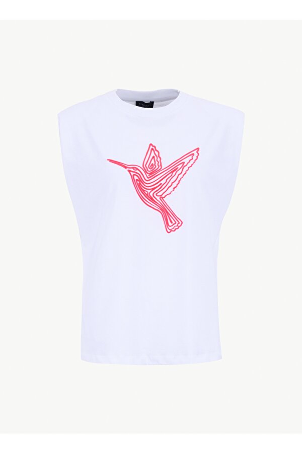 Fabrika Bisiklet Yaka Baskılı Beyaz Kadın T-Shirt F6SL-TST0251