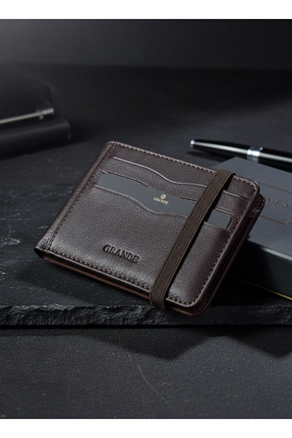 GRANDE 755 %100 Hakiki Deri Erkek Cüzdan Kartlık Kahverengi