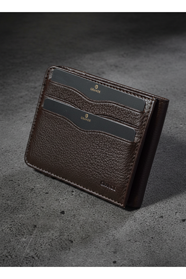 GRANDE 755 %100 Hakiki Deri Erkek Cüzdan Kartlık Kahverengi