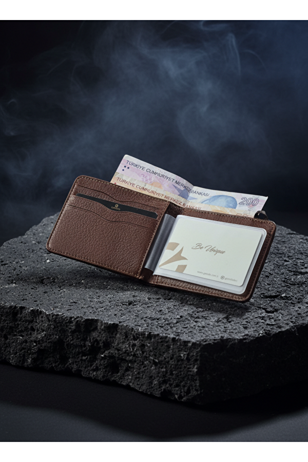 GRANDE 755 %100 Hakiki Deri Erkek Cüzdan Kartlık Kahverengi