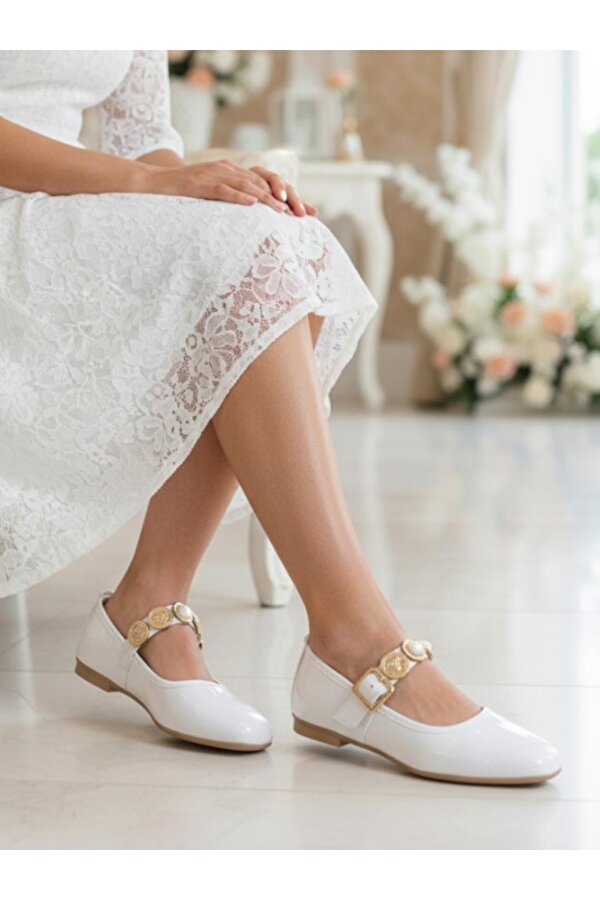 Ellaboni Kadın Mary Jane Parlak Rugan Babet Şık Tuğra Tokalı Ortopedik Taban Günlük Ev Ofis Ayakkabısı Babet