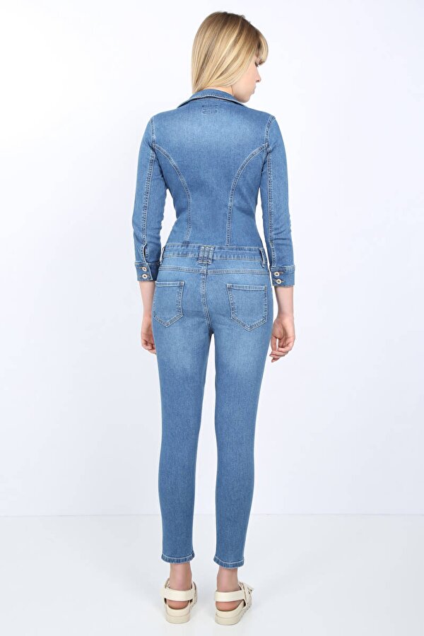 Banny Jeans Kadın Açık Mavi Ceket Yaka Jean Tulum Pantolon