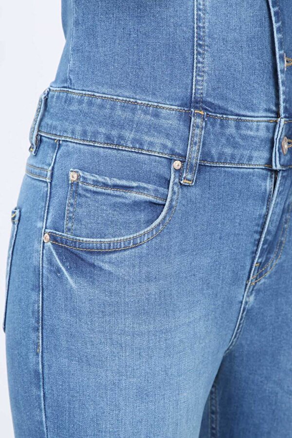 Banny Jeans Kadın Açık Mavi Ceket Yaka Jean Tulum Pantolon