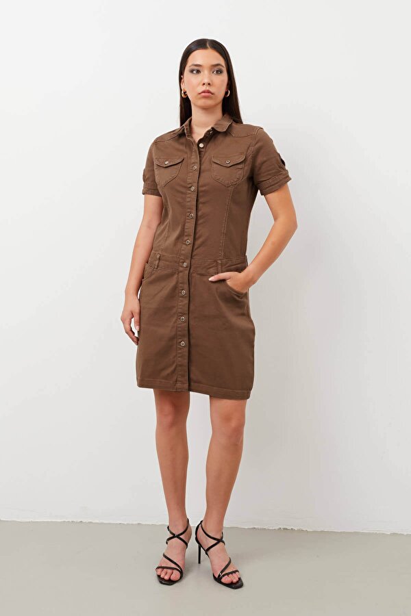 Blue White Kadın Düğmeli Jean Elbise