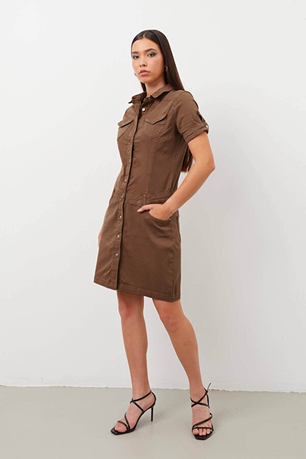 Blue White Kadın Düğmeli Jean Elbise