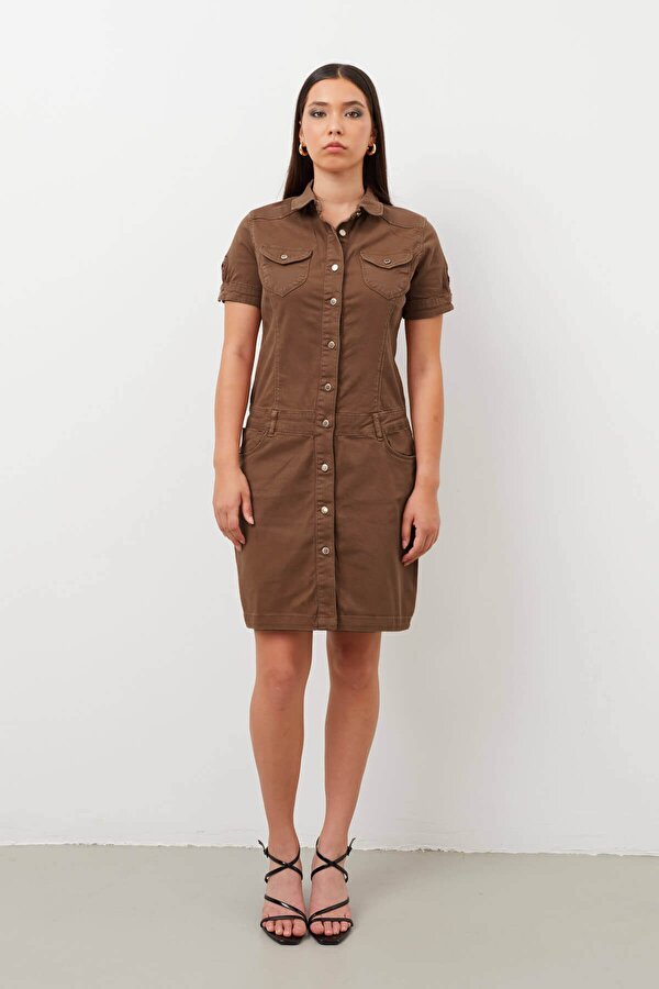 Blue White Kadın Düğmeli Jean Elbise