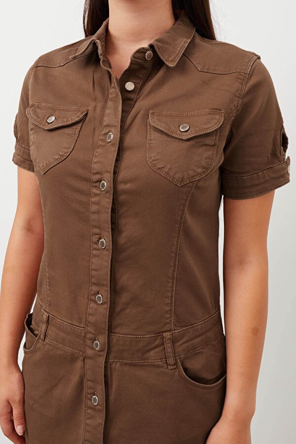 Blue White Kadın Düğmeli Jean Elbise