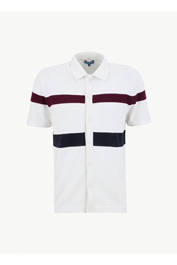 Discovery Expedition D6SM-HRK3775 Kırık Beyaz Standart Çizgili Erkek Hırka