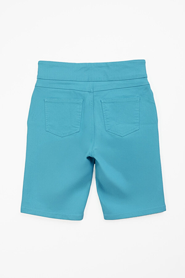 Blue White Kadın Yüksek Bel Likralı Esnek Turkuaz Jean Şort