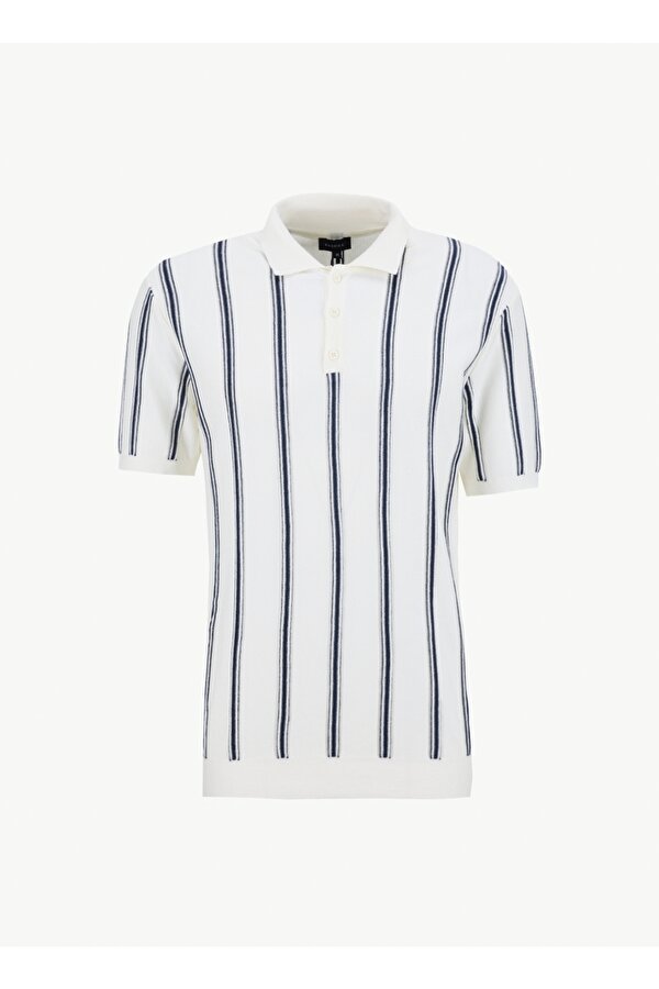 Fabrika Polo Yaka Regular Fit Çizgili Beyaz Erkek Kazak FC5SM-KZK 2760.