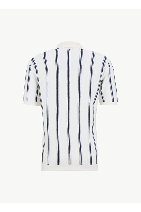 Fabrika Polo Yaka Regular Fit Çizgili Beyaz Erkek Kazak FC5SM-KZK 2760.