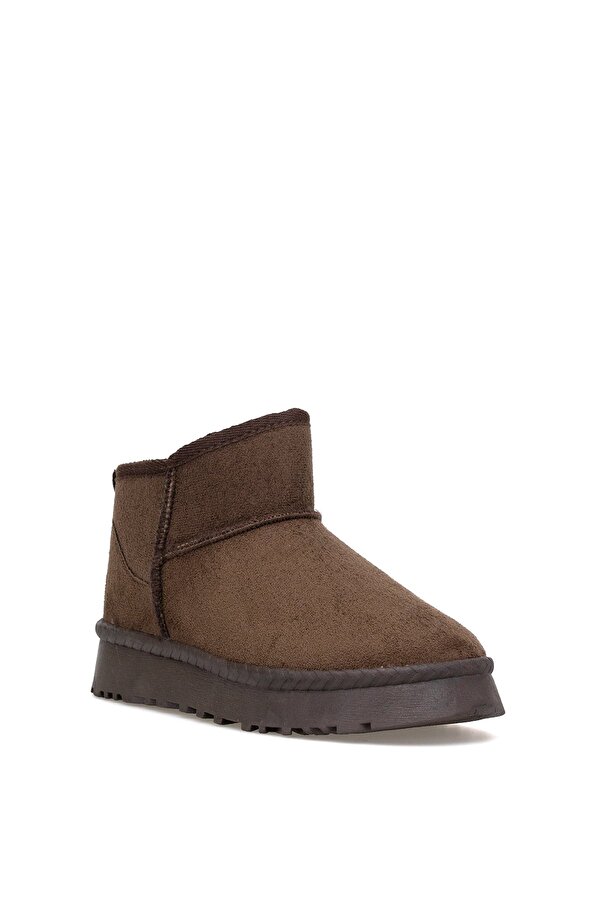 Ayakkabı Fuarı Elit ASPSA01C Kadın Kürklü Süet Düz Bot Kahverengi