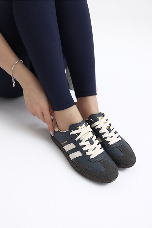 Tonny Black Unisex Füme Cilt Termo Taban Yanı Şeritli Bağcıklı Spor Ayakkabı