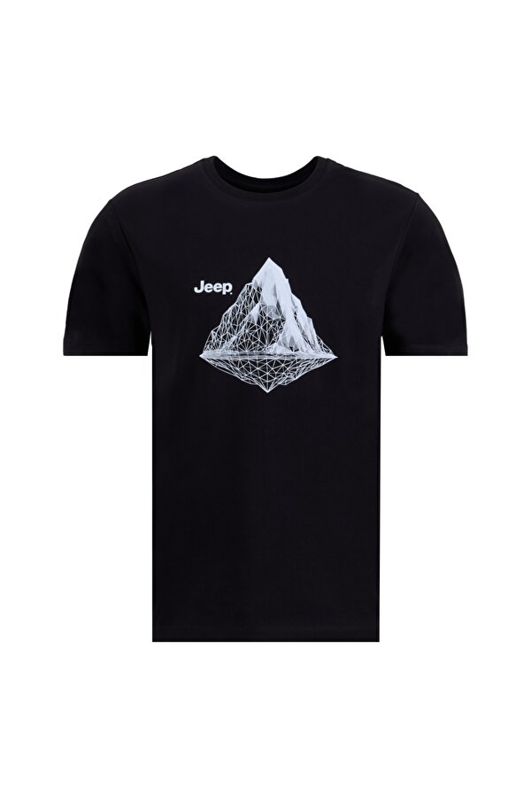 Jeep Bisiklet Yaka Baskılı Siyah Erkek T-Shirt J6SM-TST7318