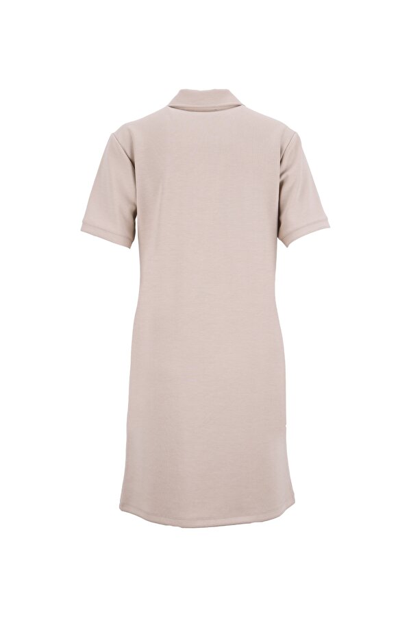 Fabrika Polo Yaka Düz Bej Mini Kadın Elbise F6SL-ELB0372